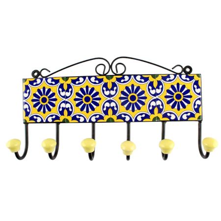 Navy Blue Sunflower Ceramic Tile Hook